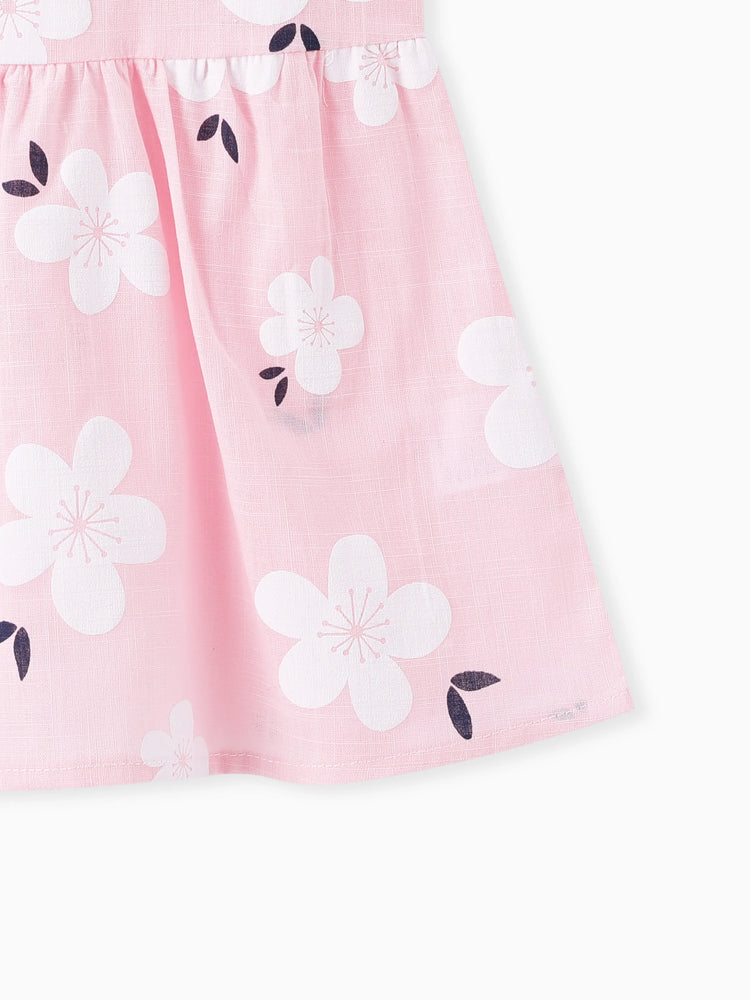 Baby Girl Clothing 100% Cotton Peter Pan Collar Floral Print Tank Dress Light Pink