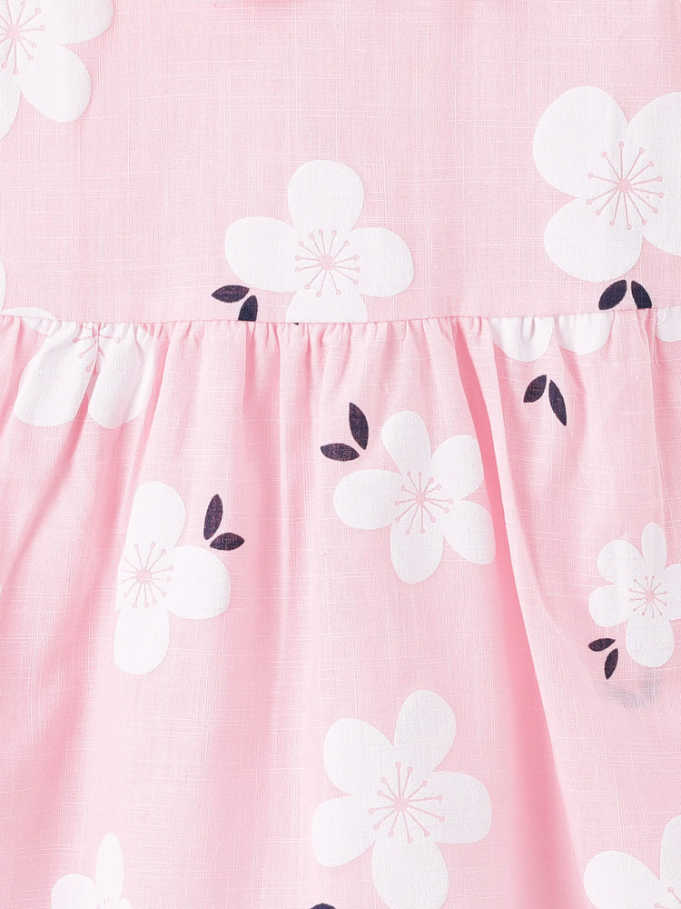 Baby Girl Clothing 100% Cotton Peter Pan Collar Floral Print Tank Dress Light Pink