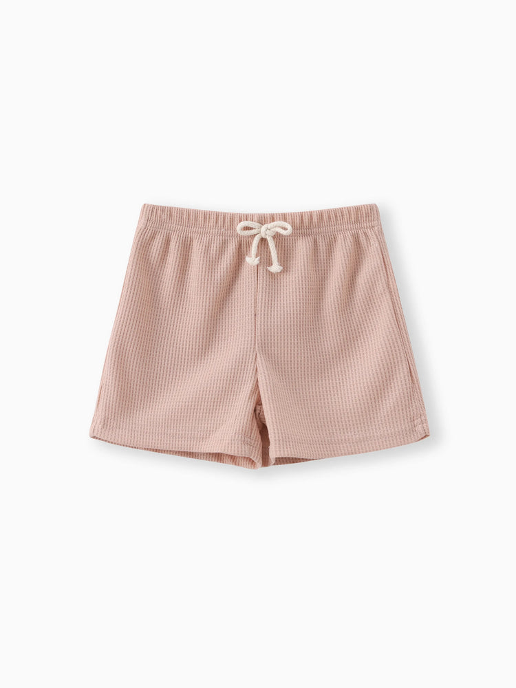 2-teiliges T-Shirt mit Raglanärmeln in Waffelmuster und einfarbigen Shorts für Kleinkinder und Jungen braun