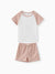 Conjunto de 2 piezas para niño pequeño con camiseta de manga raglán y pantalones cortos de color liso con diseño de gofres en marrón