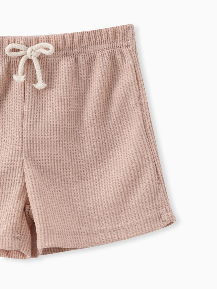 2-teiliges T-Shirt mit Raglanärmeln in Waffelmuster und einfarbigen Shorts für Kleinkinder und Jungen braun