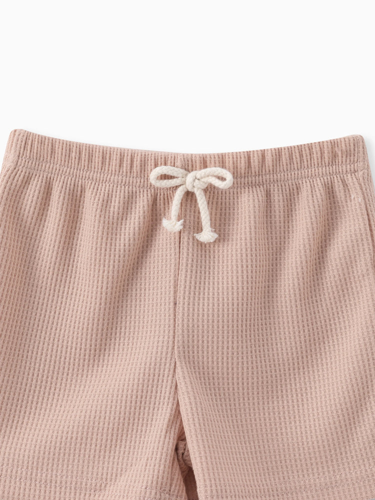 2-teiliges T-Shirt mit Raglanärmeln in Waffelmuster und einfarbigen Shorts für Kleinkinder und Jungen braun