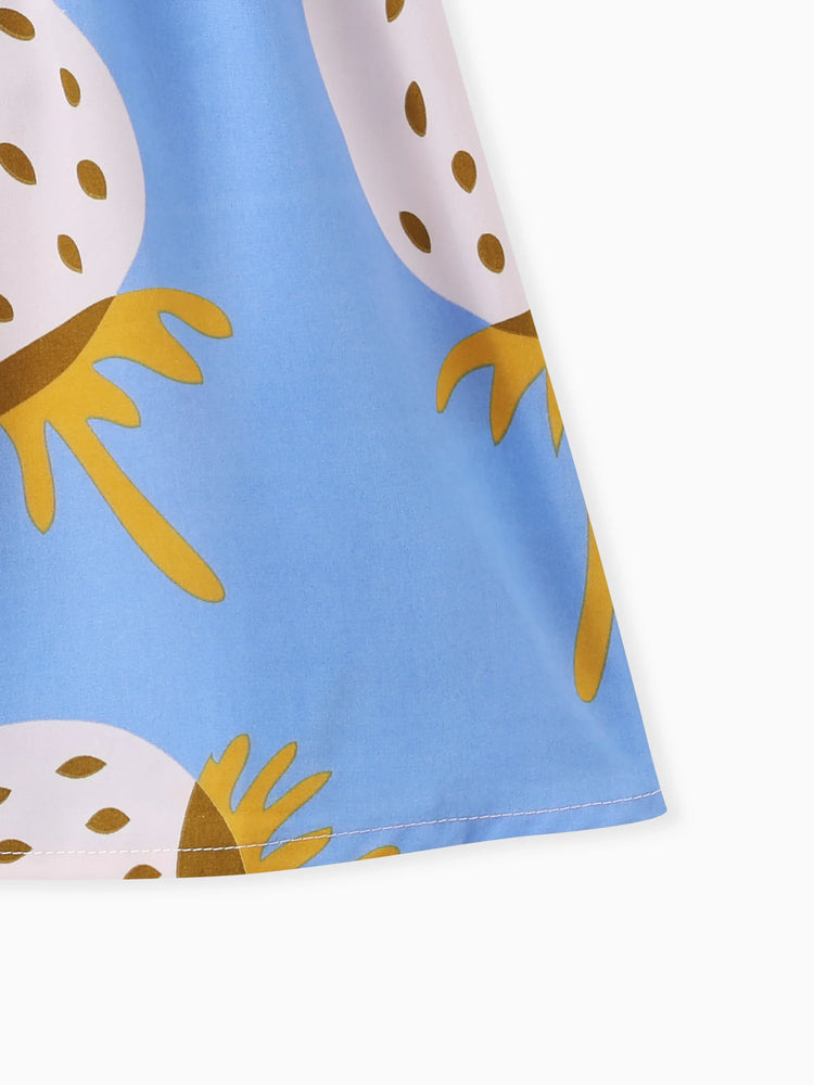 Baby Girl Strawberry Print Flutter-sleeve Dress Blue