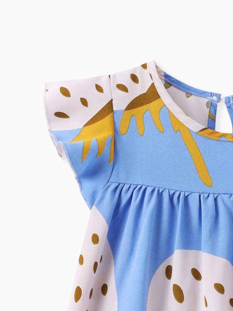 Baby Girl Strawberry Print Flutter-sleeve Dress Blue