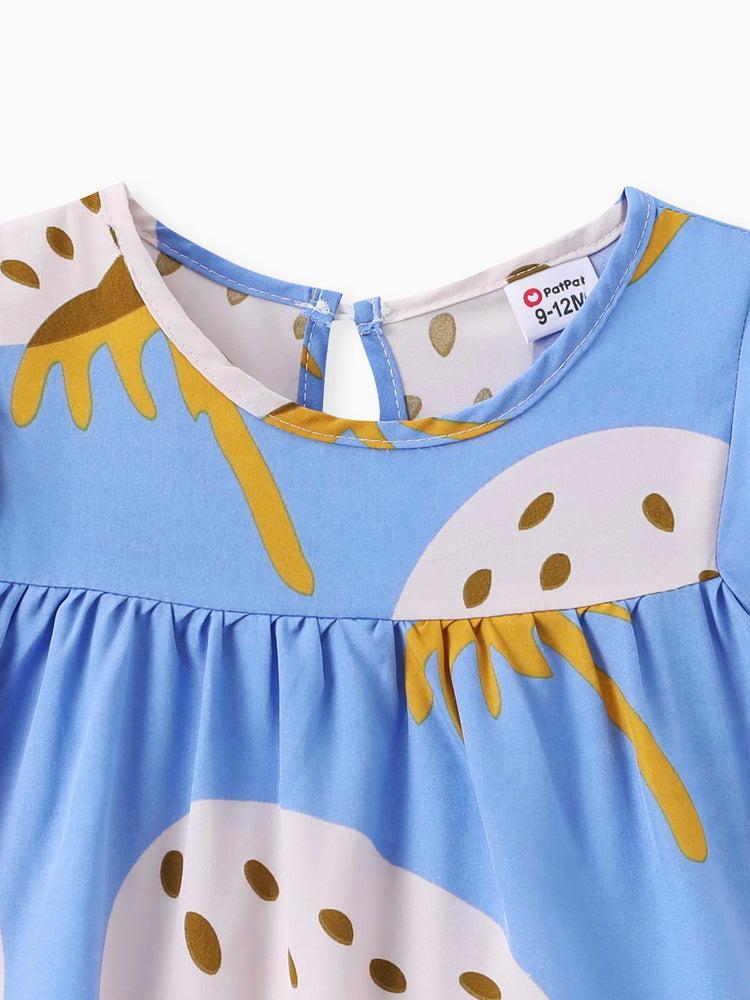 Baby Girl Strawberry Print Flutter-sleeve Dress Blue