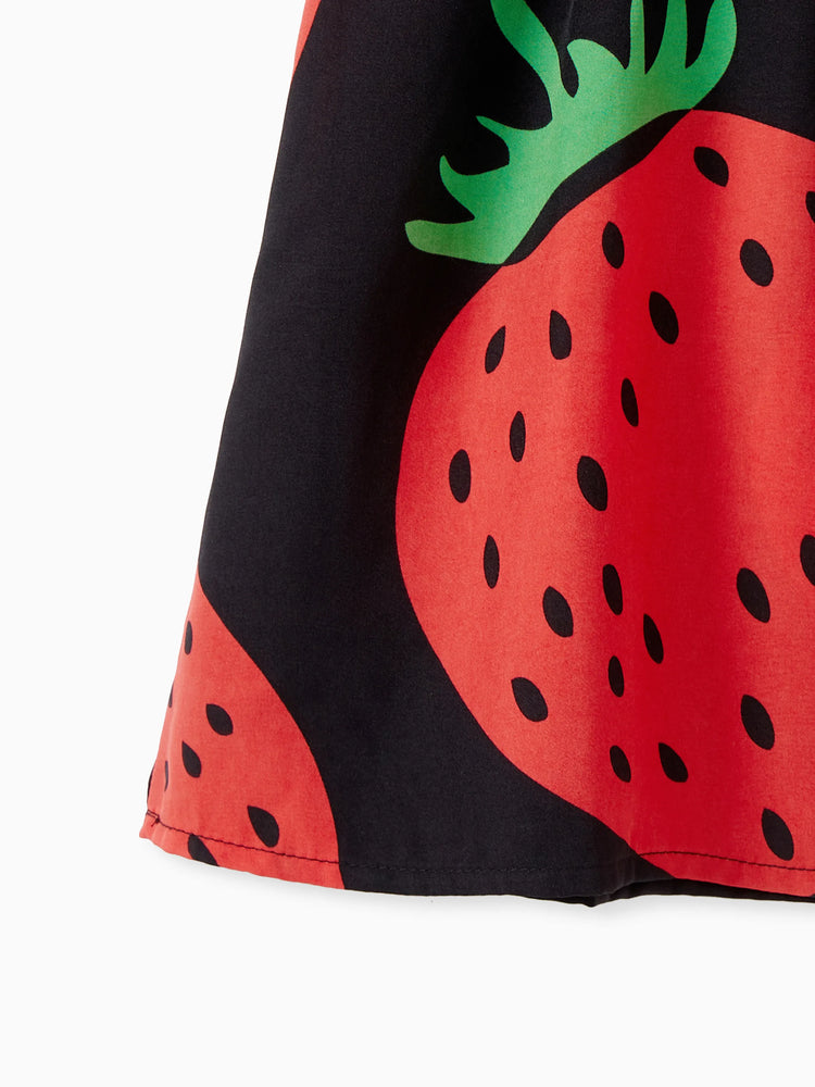 Baby Girl Strawberry Print Flutter-sleeve Dress Red