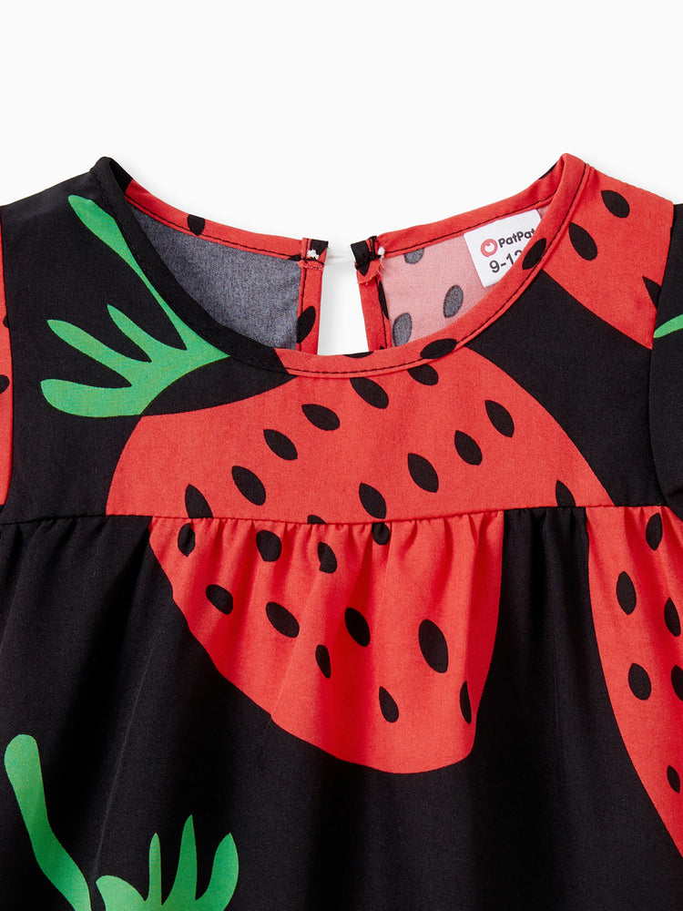 Baby Girl Strawberry Print Flutter-sleeve Dress Red