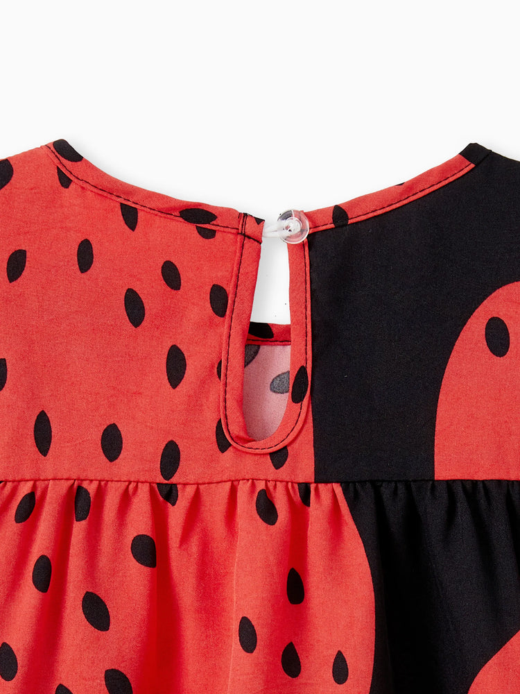 Baby Girl Strawberry Print Flutter-sleeve Dress Red