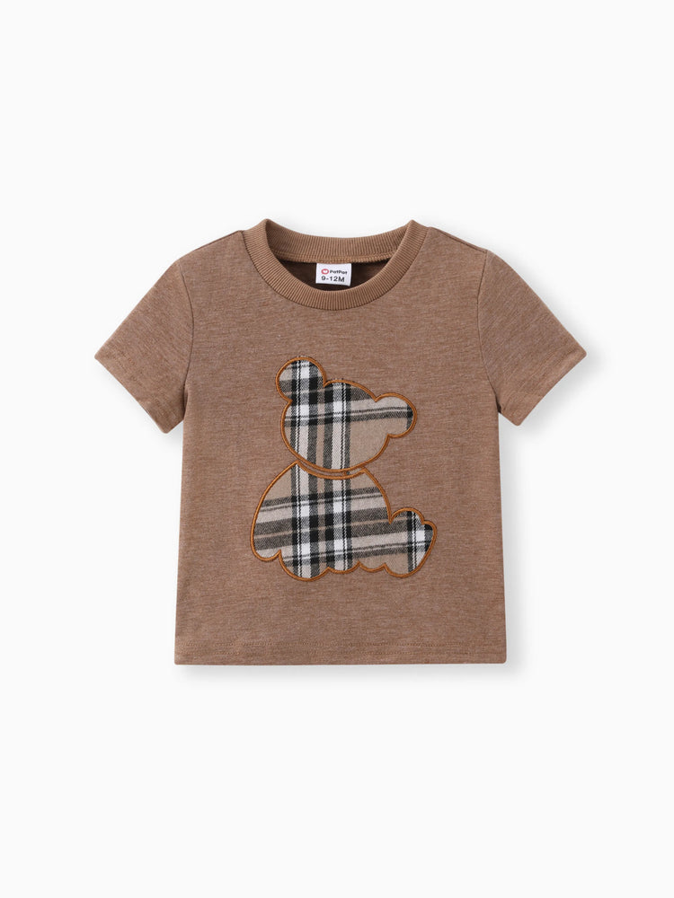 Ensemble 2 pièces t-shirt à manches courtes et short style ours pour bébé garçon, marron