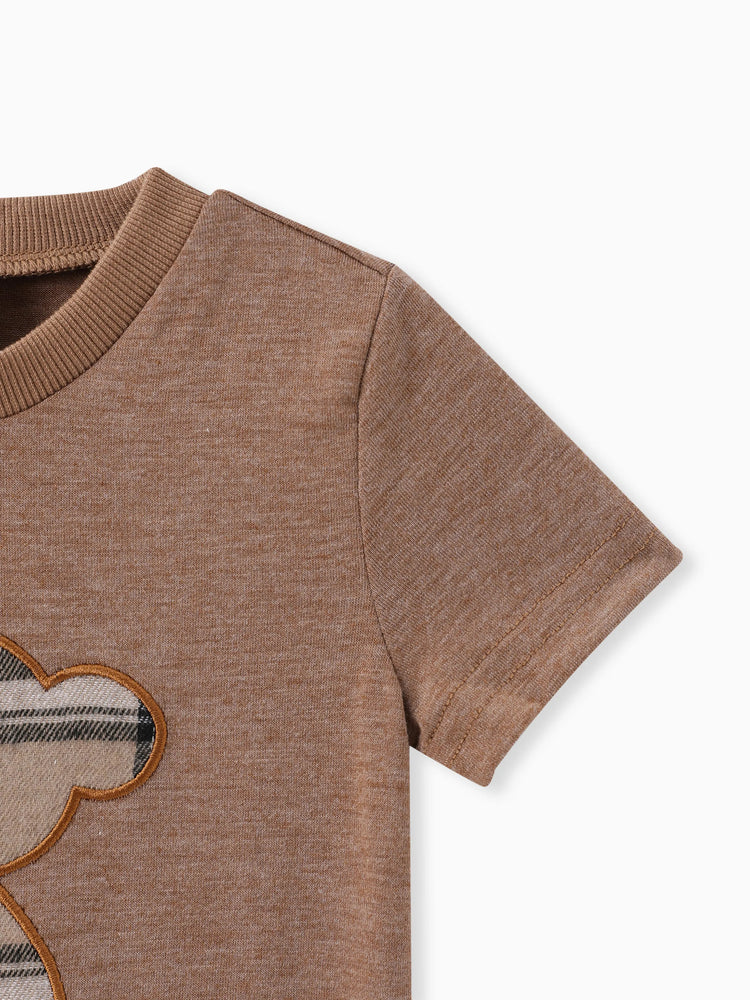 Ensemble 2 pièces t-shirt à manches courtes et short style ours pour bébé garçon, marron
