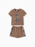 Ensemble 2 pièces t-shirt à manches courtes et short style ours pour bébé garçon, marron