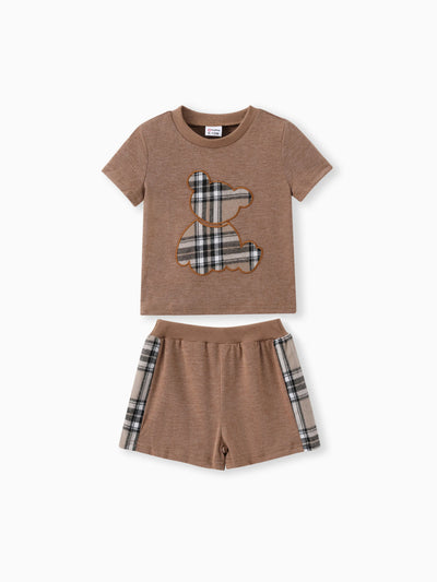 Ensemble 2 pièces t-shirt à manches courtes et short style ours pour bébé garçon, marron