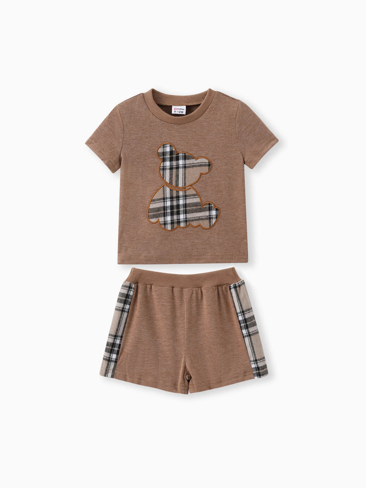 Ensemble 2 pièces t-shirt à manches courtes et short style ours pour bébé garçon, marron