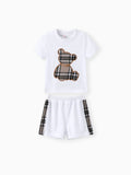 Ensemble 2 pièces t-shirt à manches courtes et short style ours pour bébé garçon, blanc