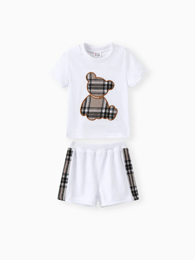 Ensemble 2 pièces t-shirt à manches courtes et short style ours pour bébé garçon, blanc