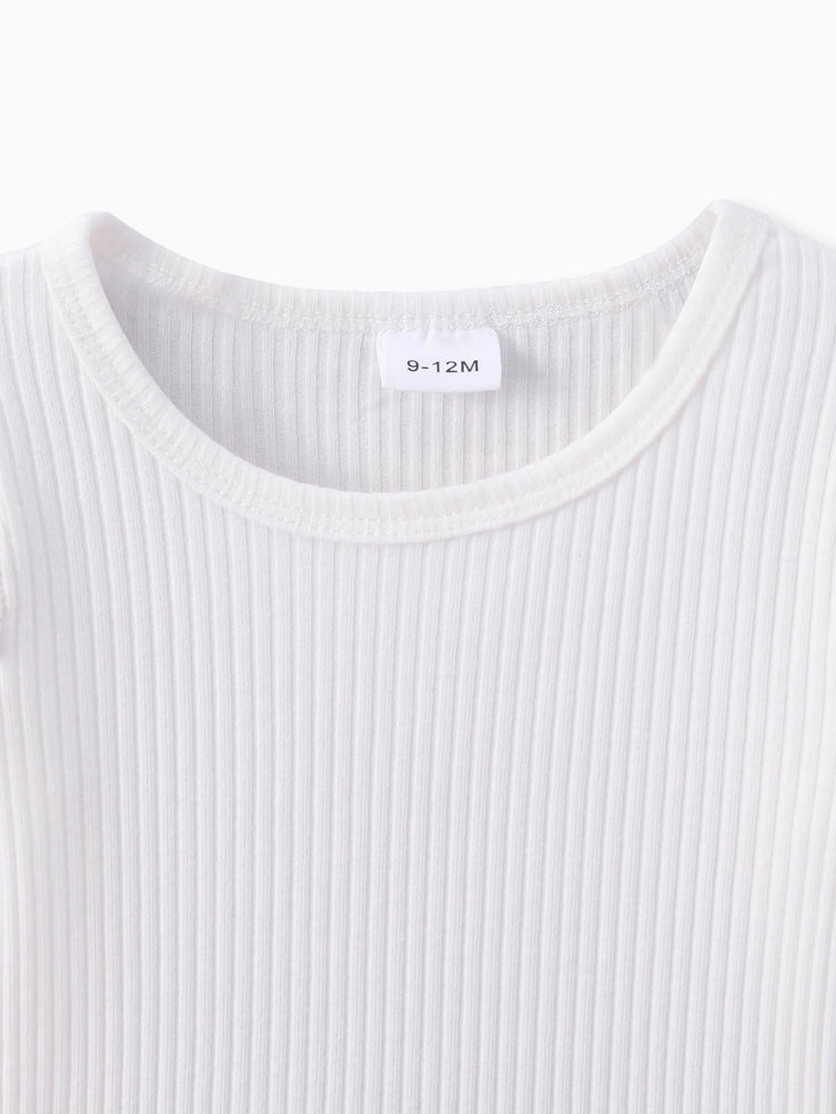 3-teiliges Baby-Mädchen-Set aus 95 % Baumwolle mit gerippten Rüschen und langen Ärmeln, Rock und Stirnband gelb