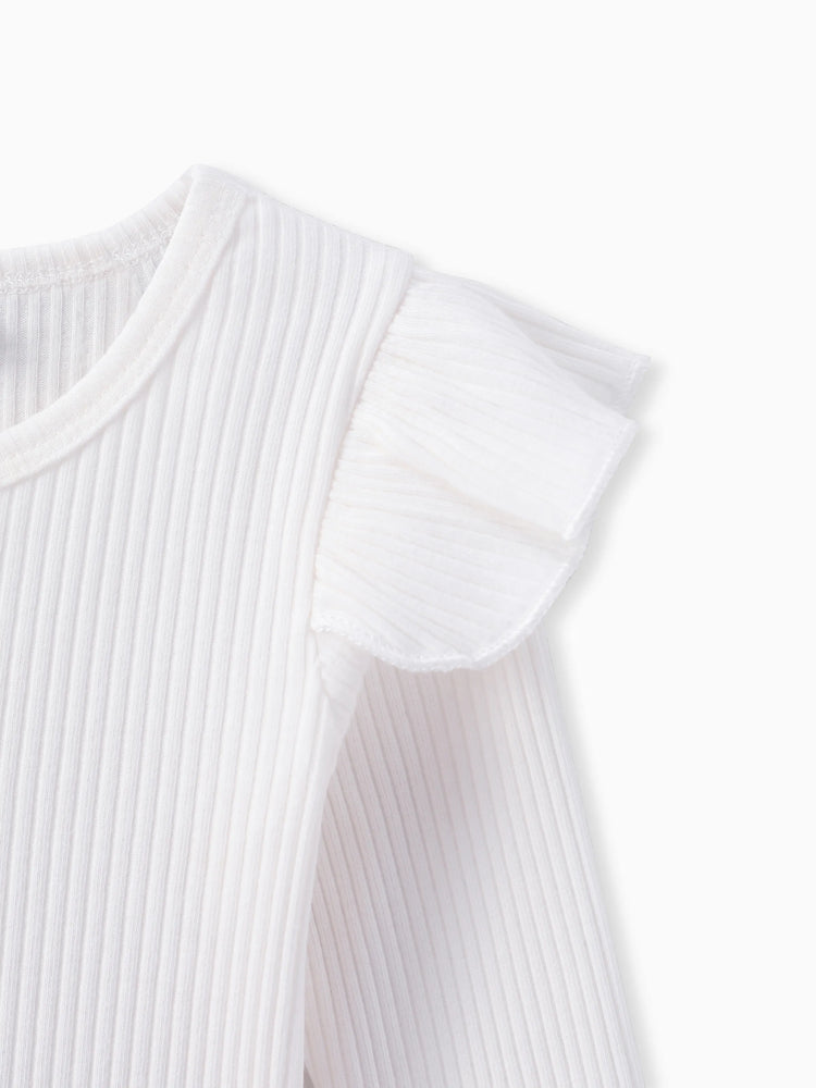 3-teiliges Baby-Mädchen-Set aus 95 % Baumwolle mit gerippten Rüschen und langen Ärmeln, Rock und Stirnband gelb