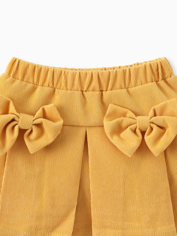 3-teiliges Baby-Mädchen-Set aus 95 % Baumwolle mit gerippten Rüschen und langen Ärmeln, Rock und Stirnband gelb