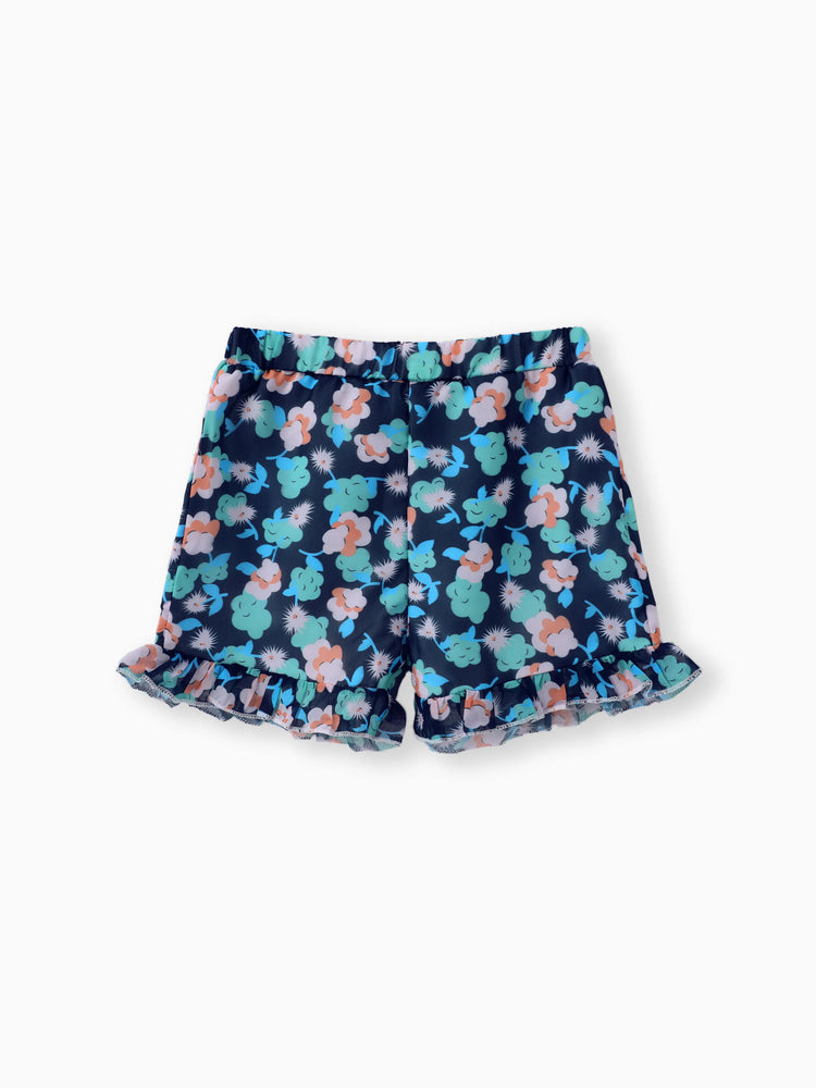 Ensemble 3 pièces pour petite fille avec chapeau décoratif à nœud, débardeur à volants superposés et short à imprimé floral, blanc