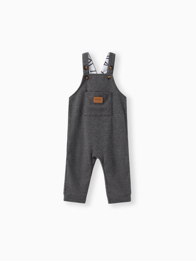 Baby Boy Waffle Letter Patched Pocket Front Overalls Grey