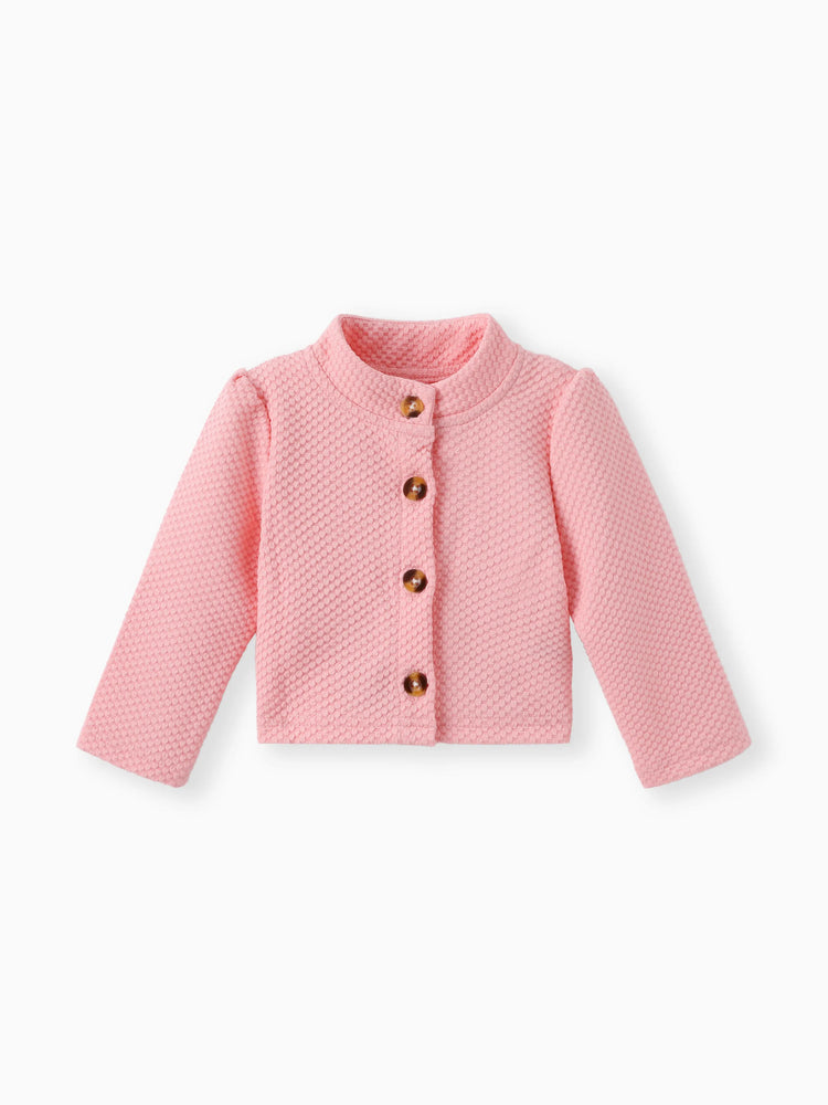 Ensemble 2 pièces pour bébé fille : veste texturée à manches longues et boutons sur le devant, et robe débardeur à empiècements en maille à motif floral, rose