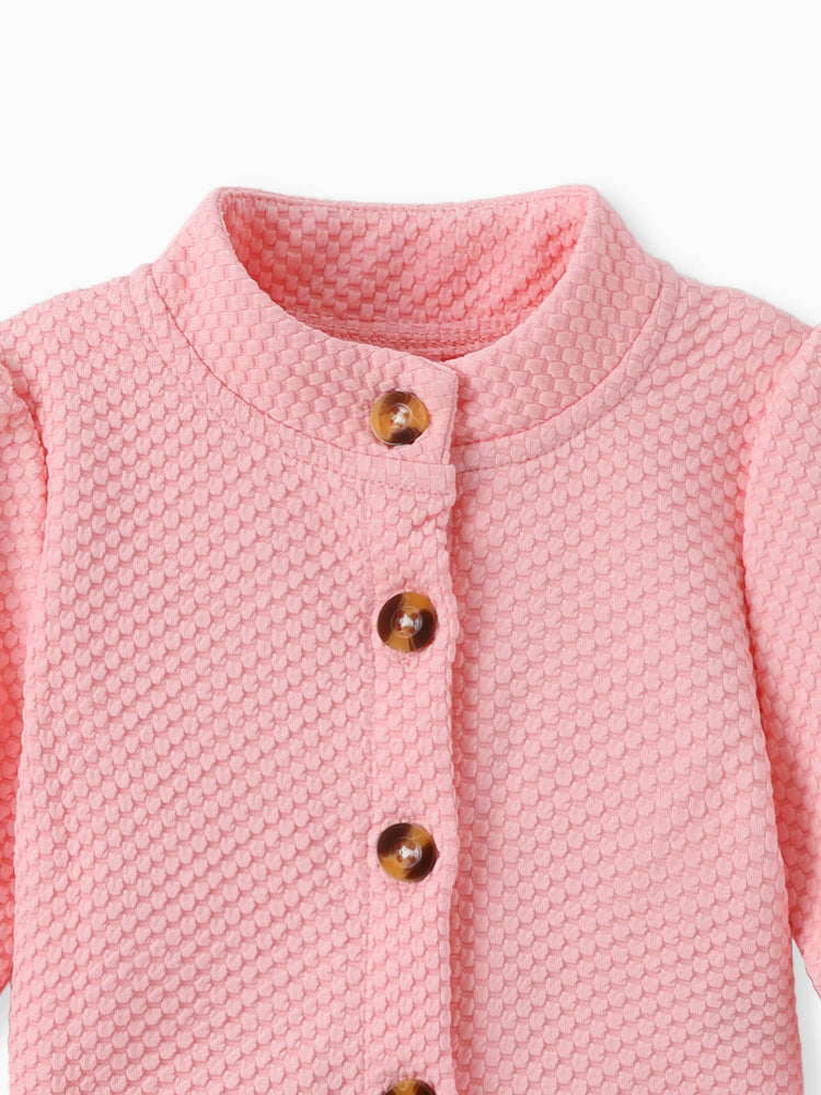Ensemble 2 pièces pour bébé fille : veste texturée à manches longues et boutons sur le devant, et robe débardeur à empiècements en maille à motif floral, rose