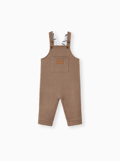 Baby Boy Waffle Letter Patched Pocket Front Overalls Khaki