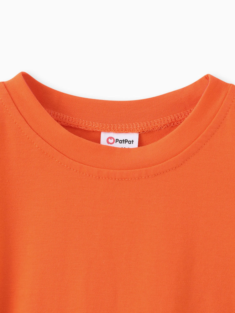 Toddler Girl Solid Curved Hem Short-sleeve Belted Dress Orange color