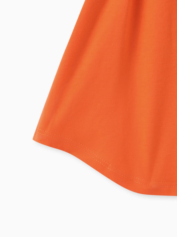 Toddler Girl Solid Curved Hem Short-sleeve Belted Dress Orange color