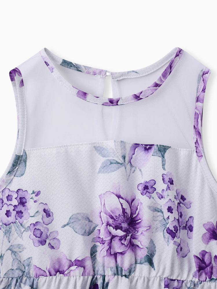 Robe sans manches en maille à imprimé floral pour fille, violette