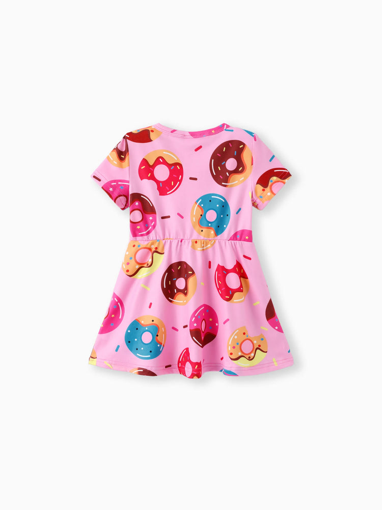 Toddler Girl Food Donut Print Short-sleeve Dress Pink