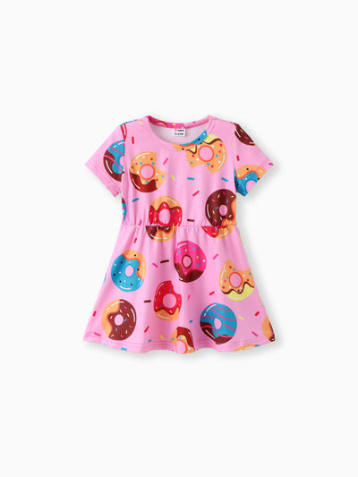 Toddler Girl Food Donut Print Short-sleeve Dress Pink