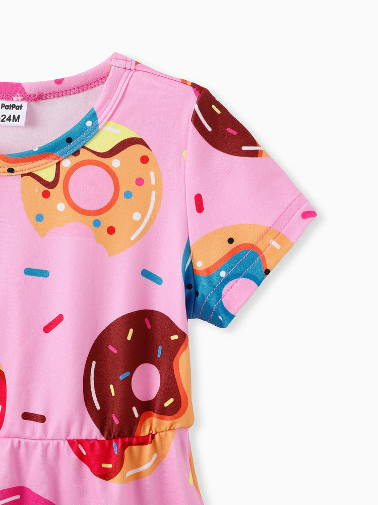 Toddler Girl Food Donut Print Short-sleeve Dress Pink