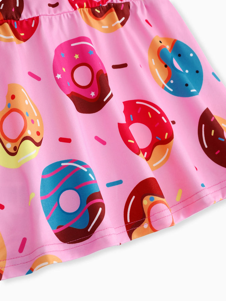 Toddler Girl Food Donut Print Short-sleeve Dress Pink