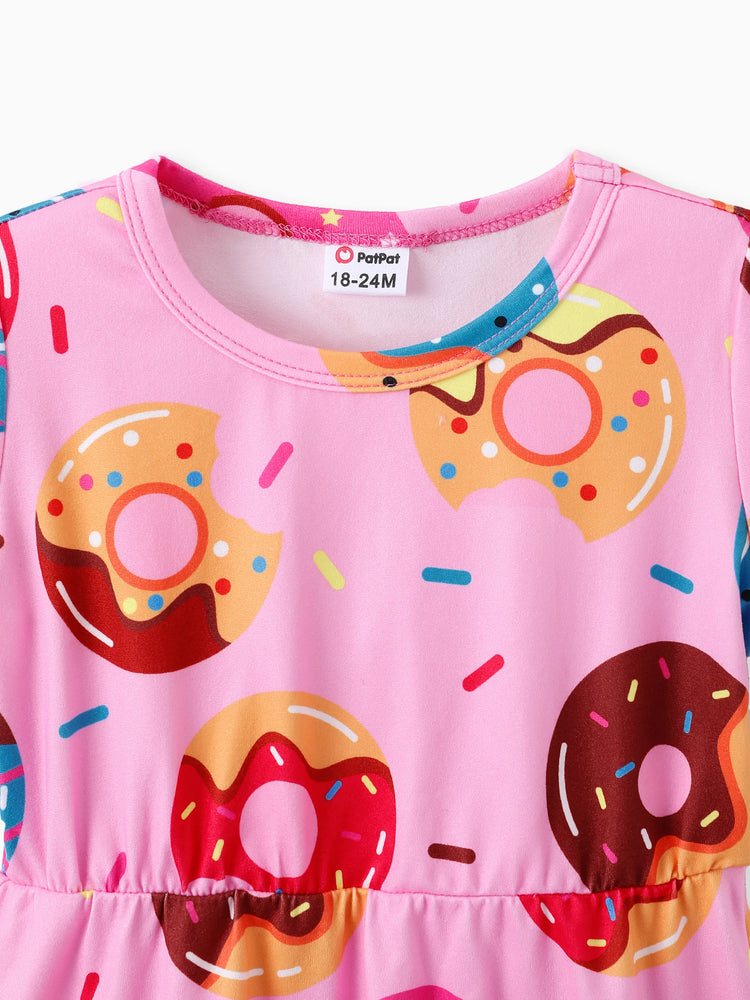 Toddler Girl Food Donut Print Short-sleeve Dress Pink