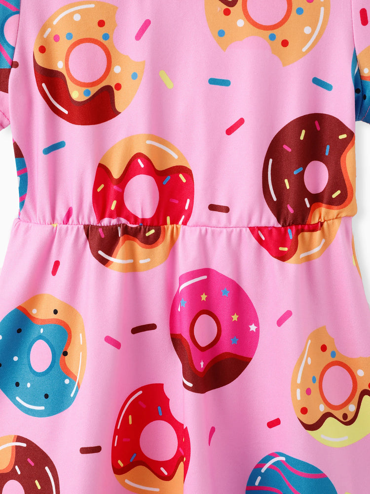 Toddler Girl Food Donut Print Short-sleeve Dress Pink