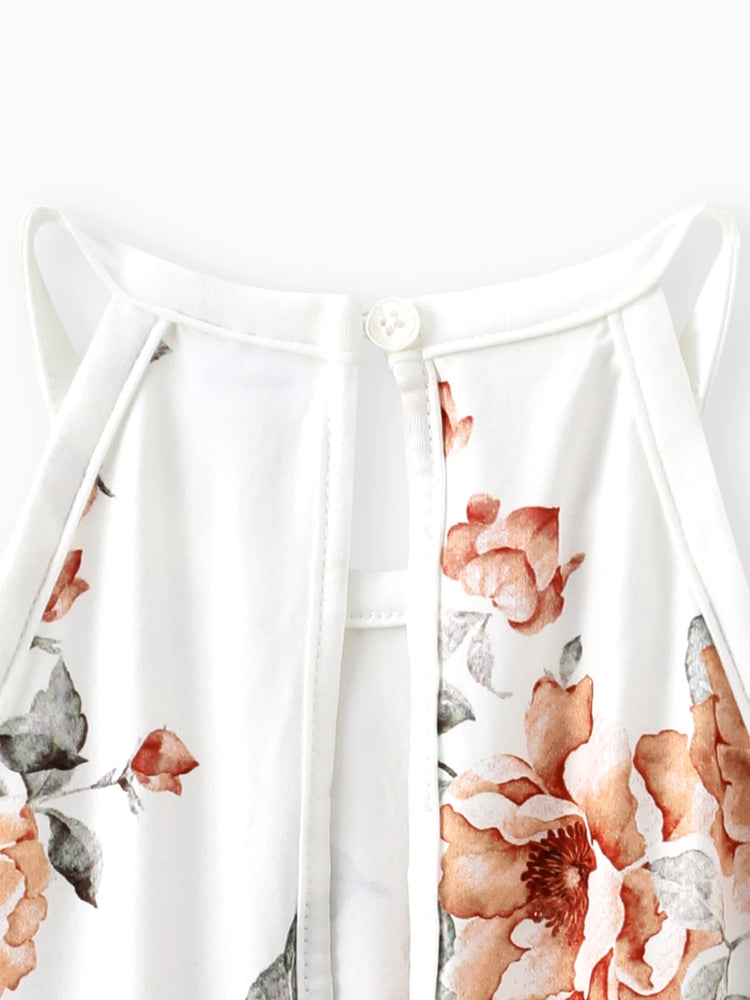 Combinaison dos nu à imprimé floral pour fille beige