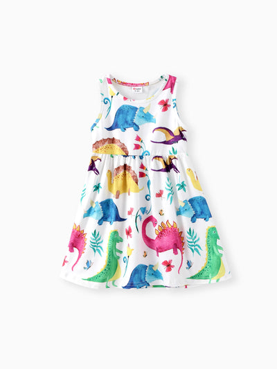 Toddler Girl Animal Dinosaur Print Sleeveless Dress Multi-color