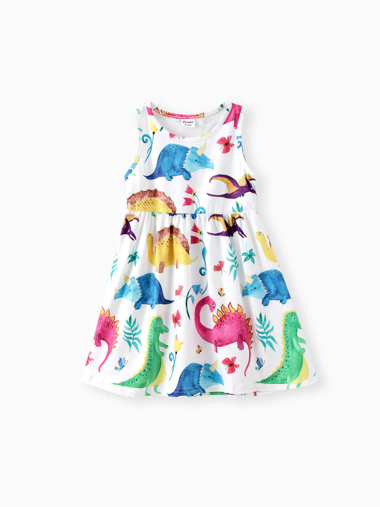 Toddler Girl Animal Dinosaur Print Sleeveless Dress Multi-color