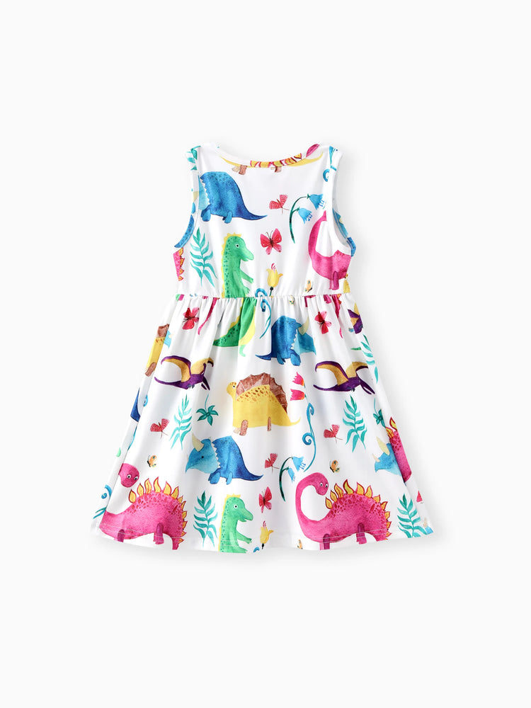 Toddler Girl Animal Dinosaur Print Sleeveless Dress Multi-color
