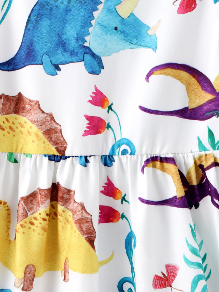 Toddler Girl Animal Dinosaur Print Sleeveless Dress Multi-color