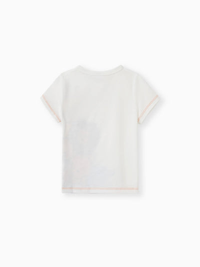 Camiseta de manga corta con estampado de jirafa para niño pequeño, color blanco