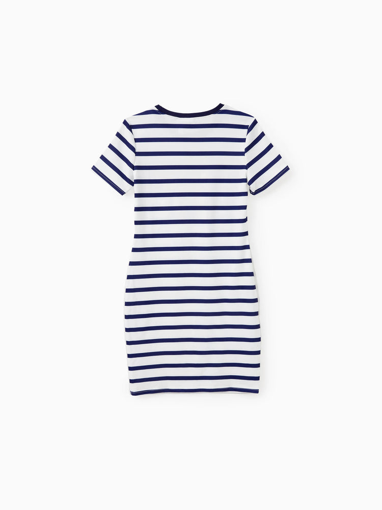 Mommy and Me Disney Mickey and Friends Family Matching Stripe & Character Print Short-sleeve Naia™Dresses and T-shirts Sets COLOREDSTRIPES