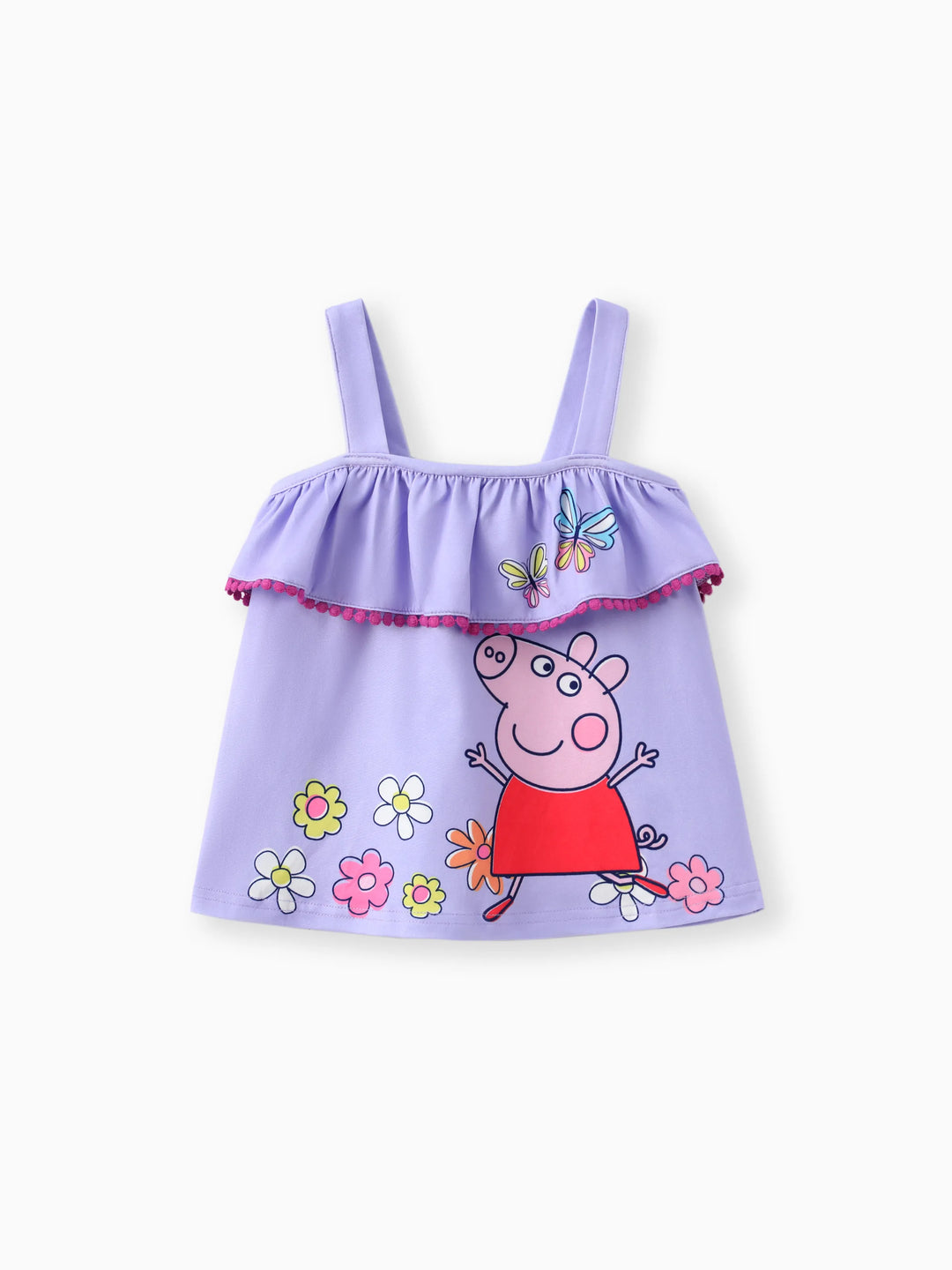 Peppa Pig Kleinkind Mädchen 2 Stück Blumen Schmetterling Print Rüschen ärmelloses Top mit Hosen Set lila