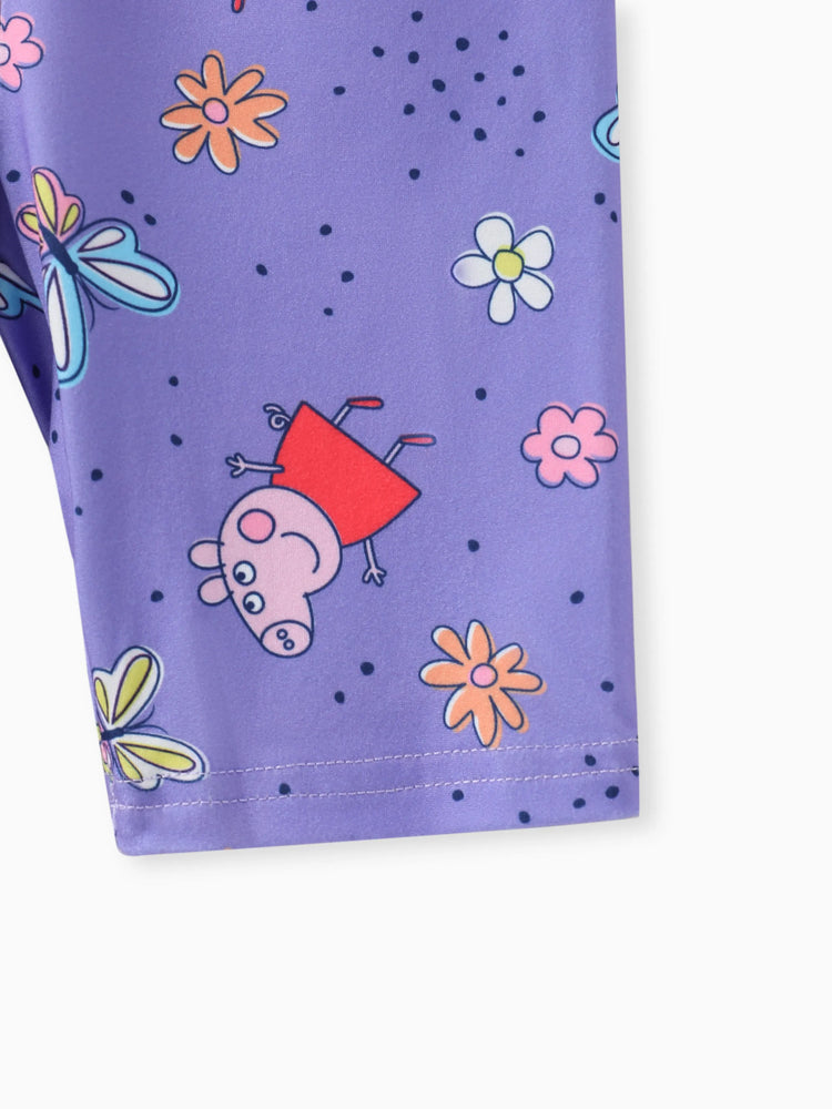 Ensemble 2 pièces Peppa Pig pour petite fille, haut sans manches à volants et pantalon à imprimé floral et papillon, violet