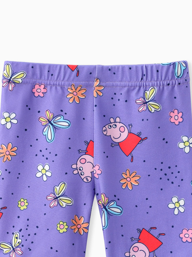 Ensemble 2 pièces Peppa Pig pour petite fille, haut sans manches à volants et pantalon à imprimé floral et papillon, violet