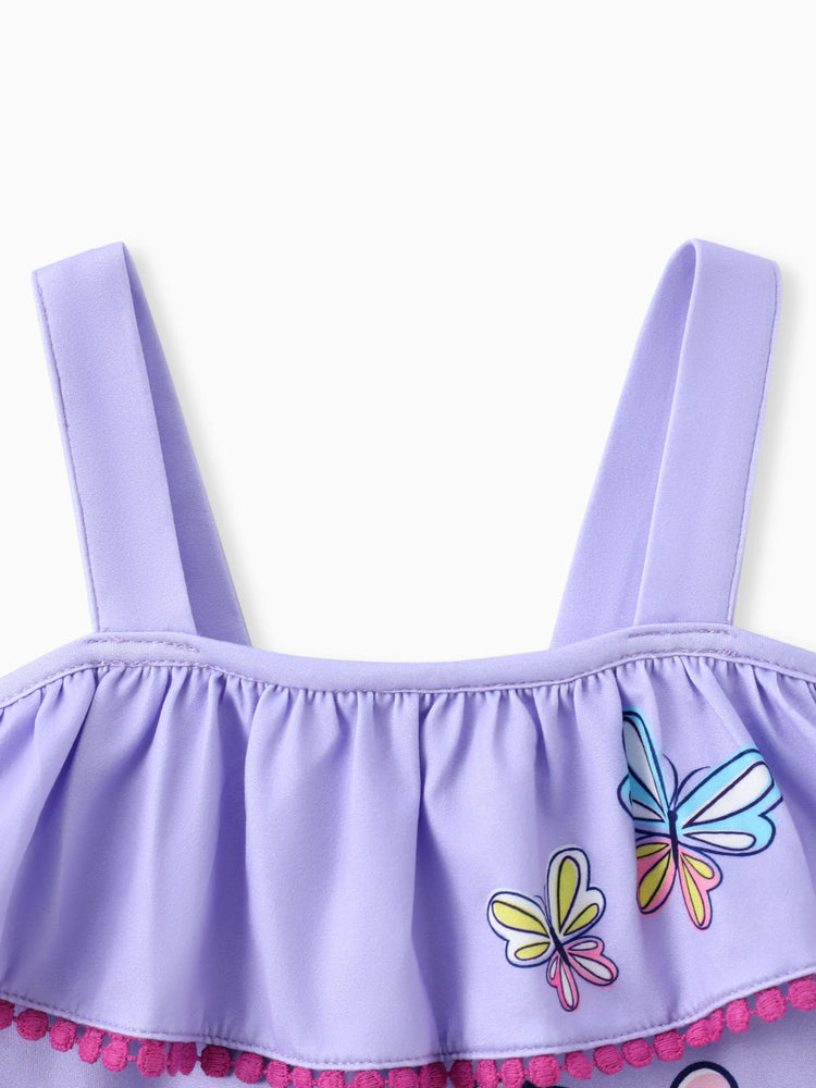 Ensemble 2 pièces Peppa Pig pour petite fille, haut sans manches à volants et pantalon à imprimé floral et papillon, violet