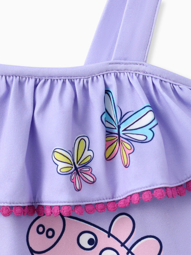 Ensemble 2 pièces Peppa Pig pour petite fille, haut sans manches à volants et pantalon à imprimé floral et papillon, violet