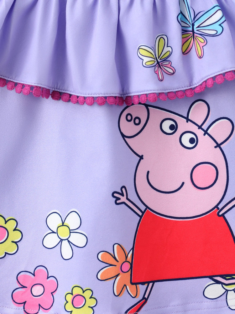 Ensemble 2 pièces Peppa Pig pour petite fille, haut sans manches à volants et pantalon à imprimé floral et papillon, violet
