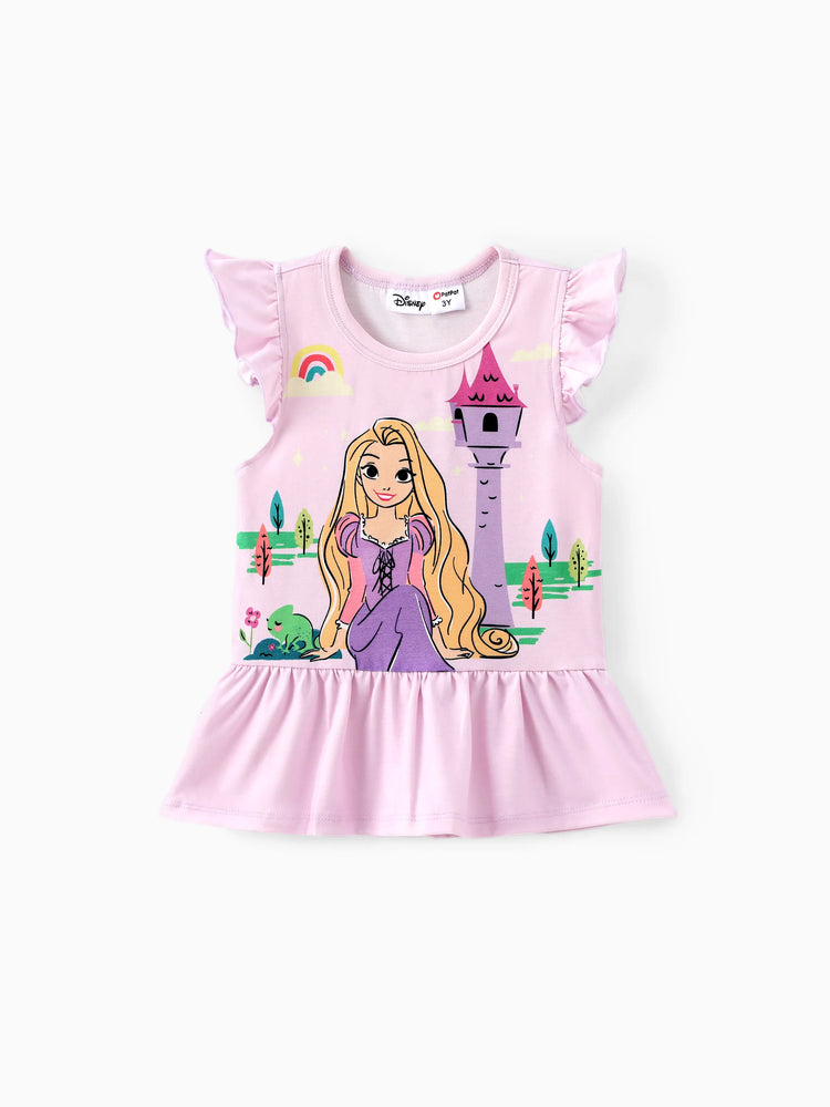 Conjunto de 2 piezas de top con volantes y leggings de rayas con estampado de Rapunzel Naia™ para niña pequeña de Disney, color rosa